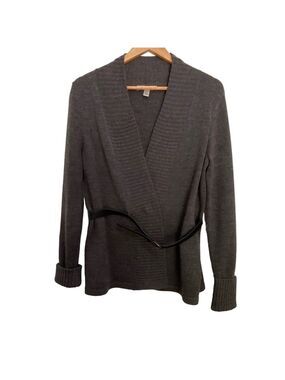 Susan Bristol cardigan 50% merino wool charcoal grey belted long sleeves V small